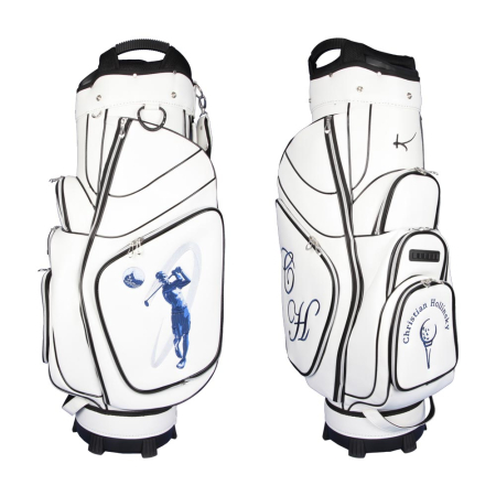 Torba golfowa typu GENEVA cart bag w kolorze białym. Bauhaus styl. 3 haftowane obszary. Projektuj online